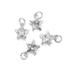 Silver rhinestone star charms hanging from jump rings