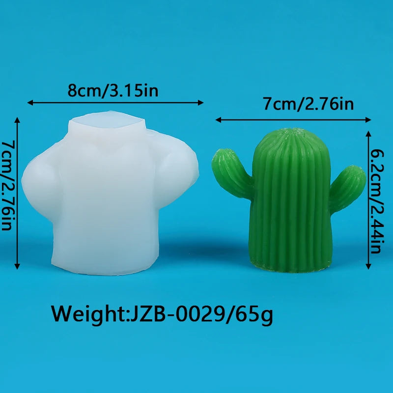 A white silicone mold shaped like a cactus and a green silicone mold shaped like a cactus.