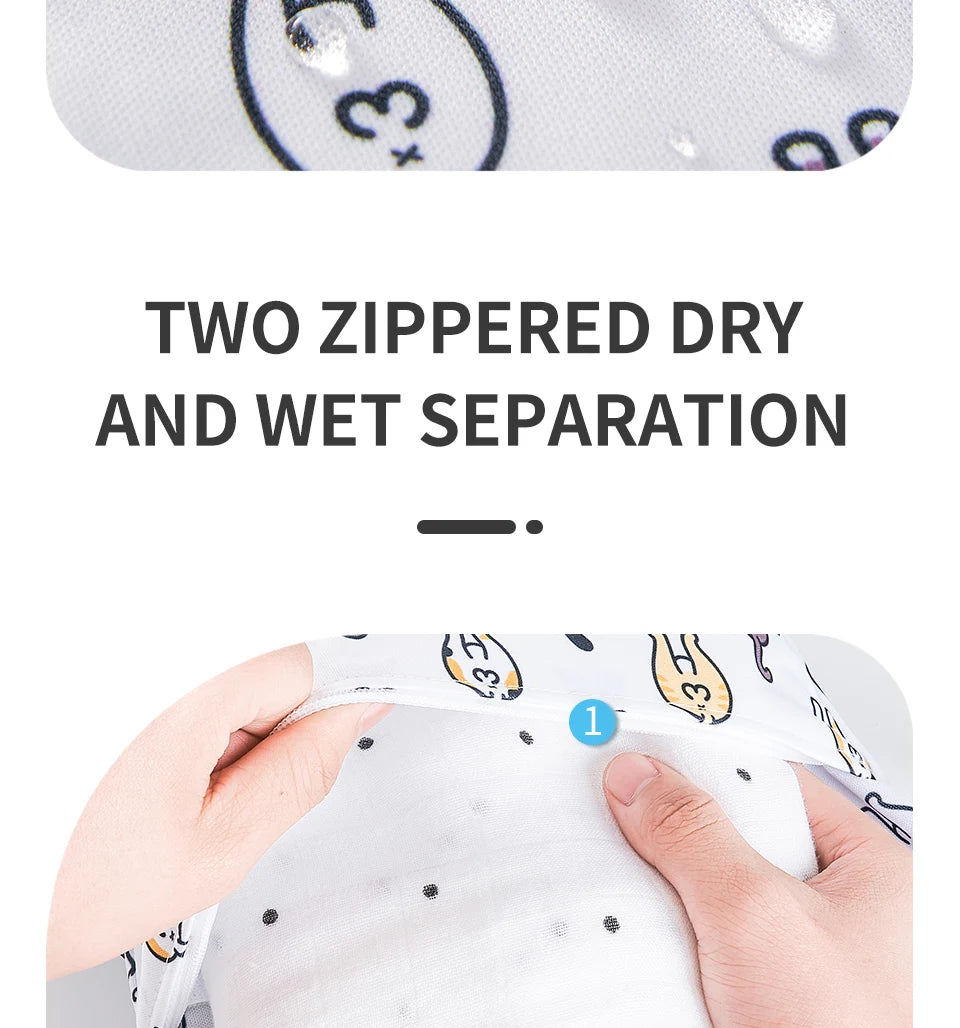 Reusable Wet & Dry Diaper Storage Bags with Double Zipper