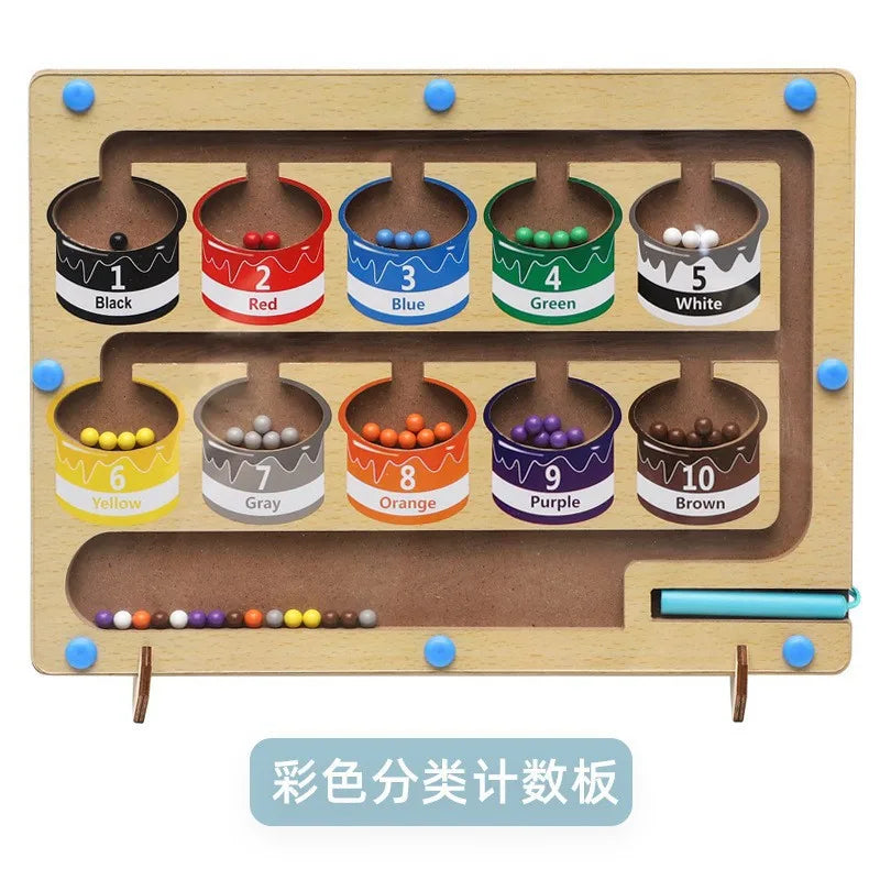 Magnetic Color Sorting Maze Toy – Wooden Montessori Puzzle Board
