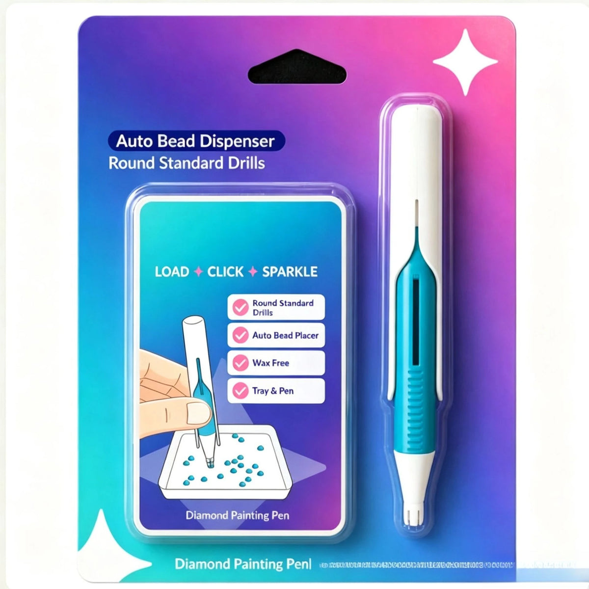 Automatic Diamond Painting Bead Dispenser with Round Standard Drills and a Wax Free Tray