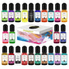 A collection of vibrant candle dye pigment tubes in various colors including green, purple, black, orange, and yellow.