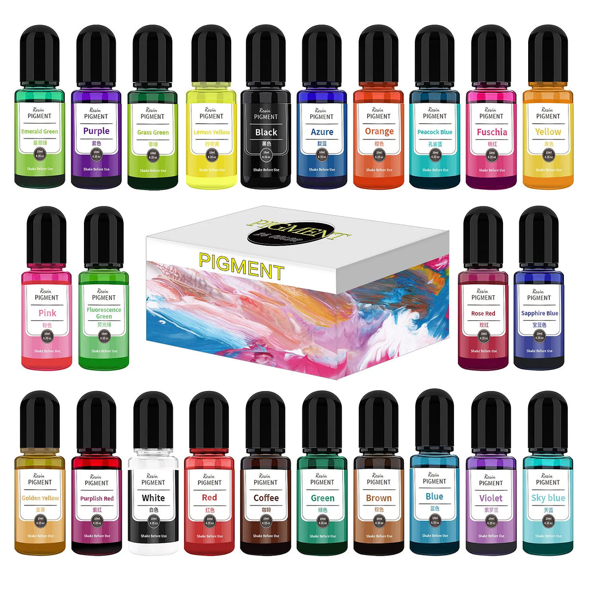 A collection of vibrant candle dye pigment tubes in various colors including green, purple, black, orange, and yellow.