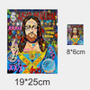 A vibrant, colorful artwork featuring a bearded man surrounded by dollar signs and text related to money and wealth.