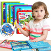 A young girl holds a colorful reusable magic water coloring book and several related books.