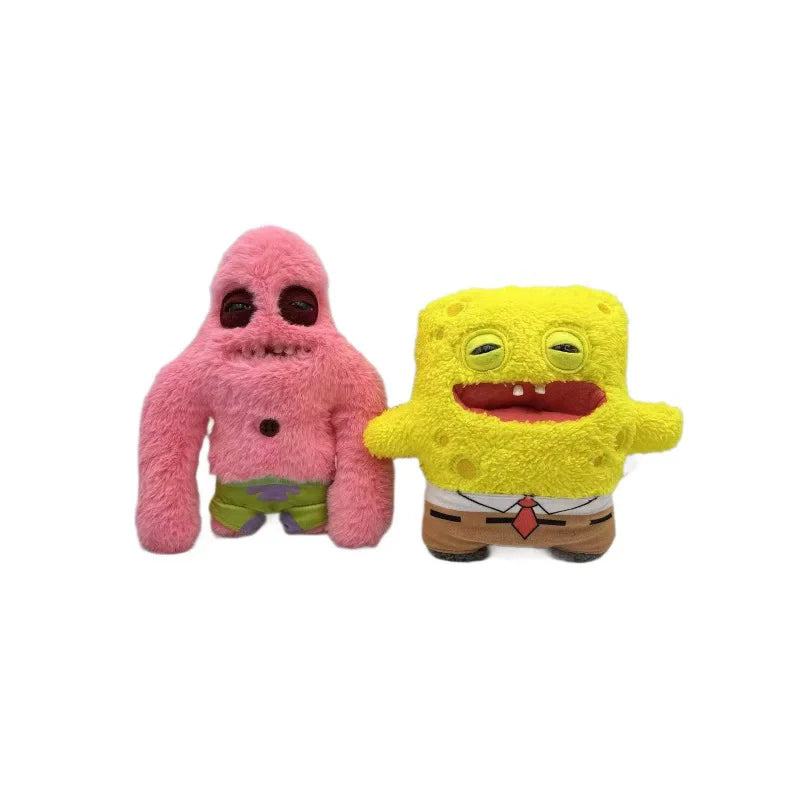 A set of plush toys featuring SpongeBob SquarePants and Patrick Star characters.