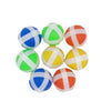 A set of nine colorful, striped foam balls used for target shooting games.