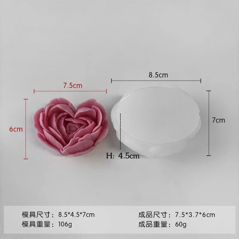Pink heart-shaped silicone mold for crafts with dimensions 8.5cm x 4.5cm x 7cm