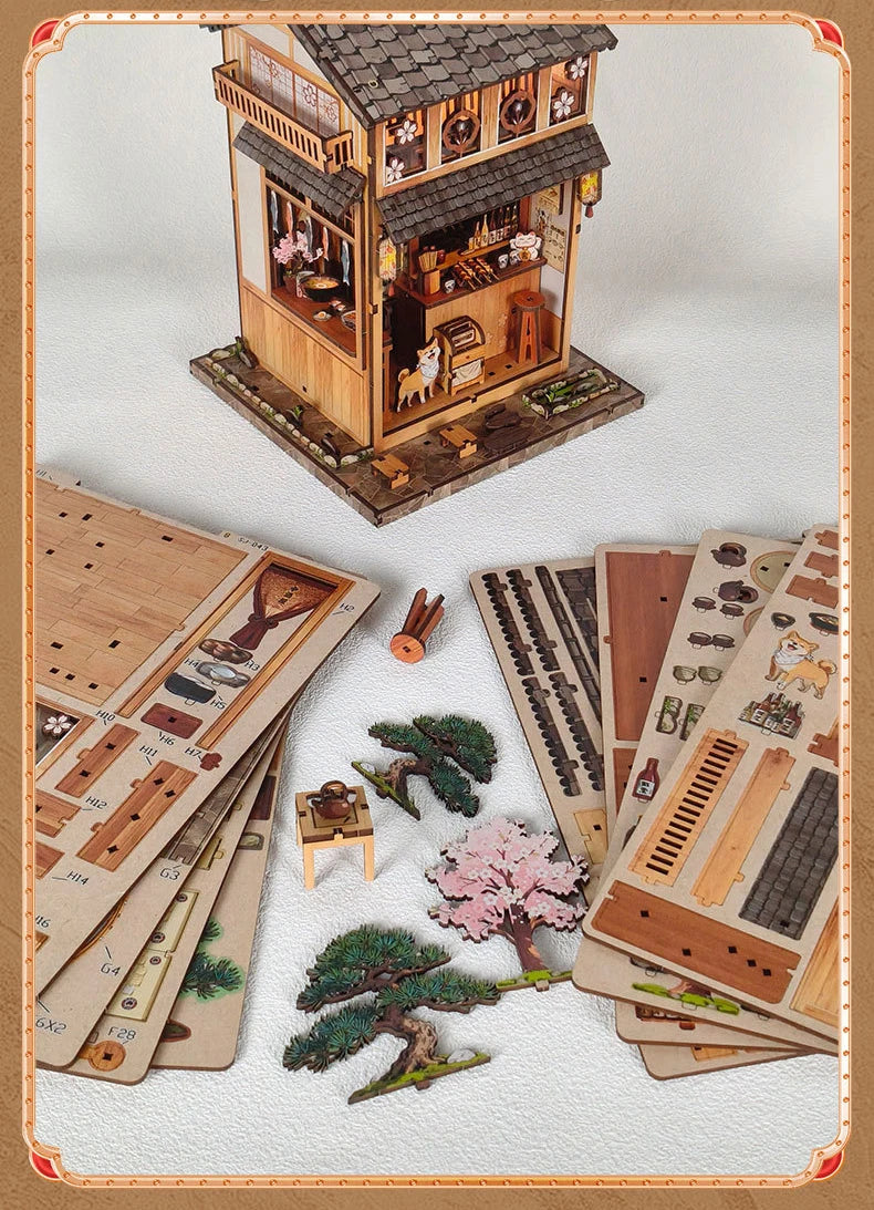 DIY Wooden Miniature Japanese Tavern Model Kit with LED Lighting
