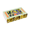 A box containing a silicone suction cup darts set for indoor play and stress relief with various colored darts.