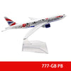 A diecast model of a British Airways airplane in white with red and blue accents.