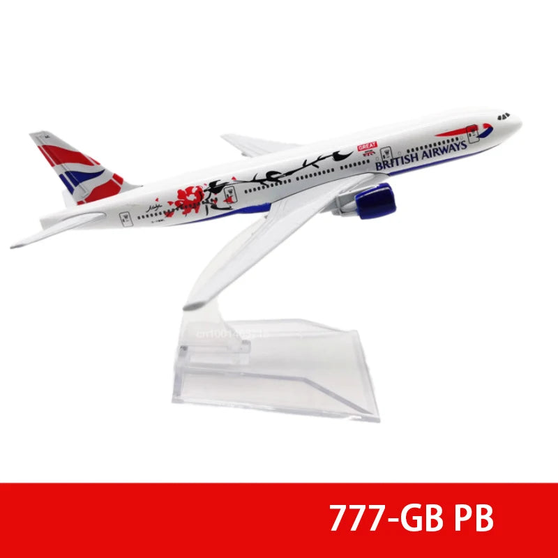 A diecast model of a British Airways airplane in white with red and blue accents.