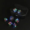 A set of rechargeable LED glow dice displayed inside a black box.