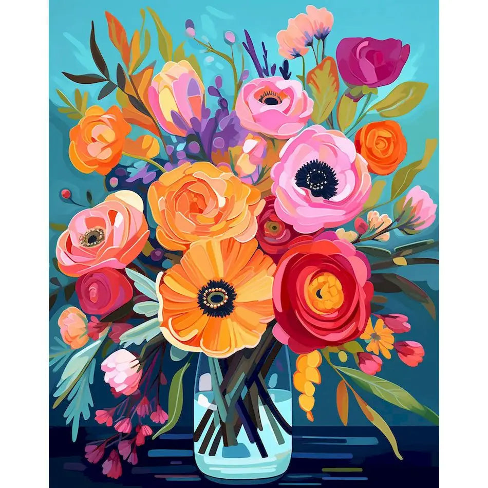 DIY Paint by Numbers Kit | Flowers in Vase | Acrylic Canvas Art with Frame