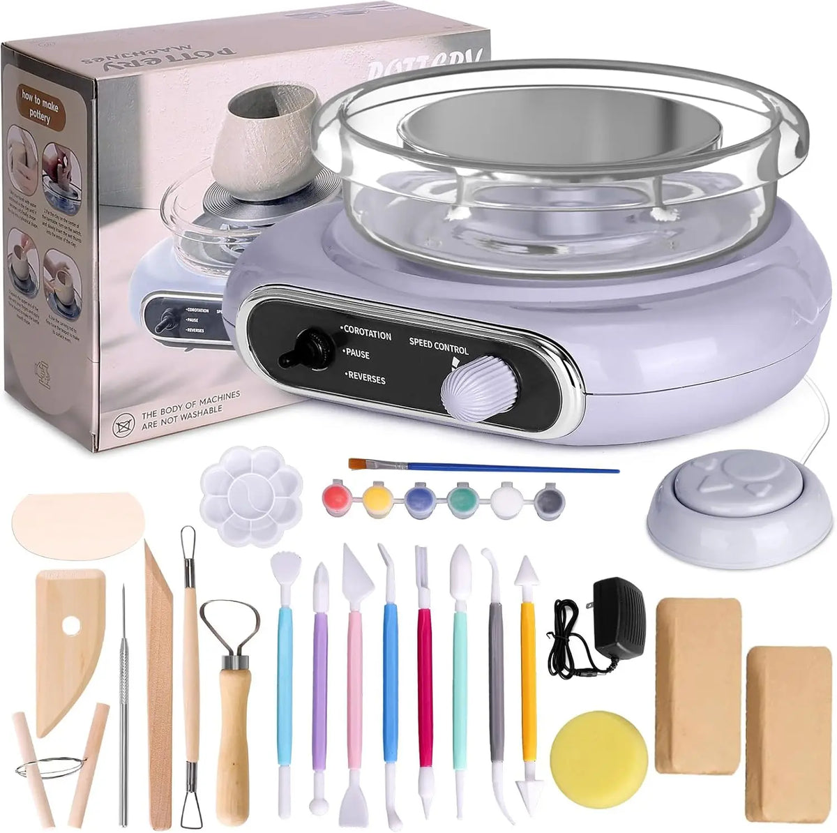 Compact Pottery Wheel Craft Kit with Tools and Paints