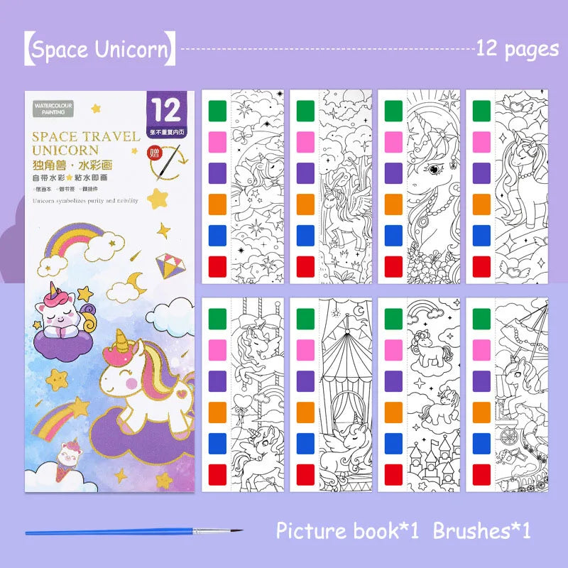 Watercolor Painting Book with Brush — Portable Art Kit for Kids