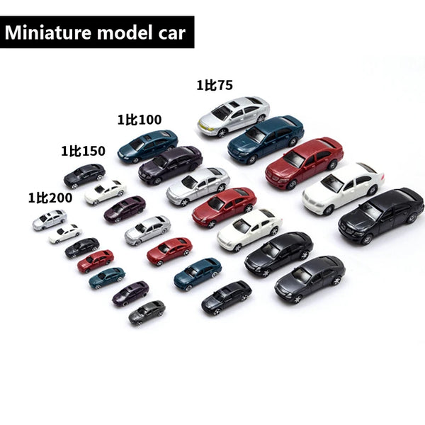Colección de 30 autos en miniatura de varios colores y escalas sobre fondo blanco.