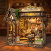 DIY Wooden Flower Shop Café Dollhouse Miniature Kit with LED Lighting