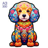 A colorful, detailed illustration of a puppy dog head and body designed for a 3D wooden jigsaw puzzle.