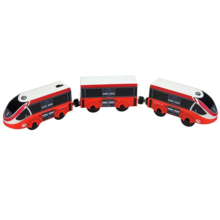 Magnetic Wooden Train Set with Locomotive and Two Carriages