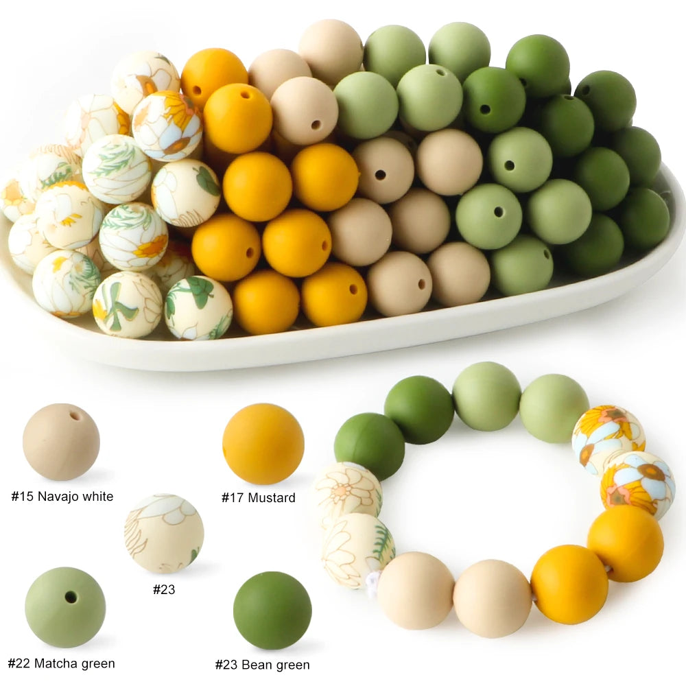 15mm Printed Silicone Beads Value Pack – 20 Pieces for DIY Jewelry & Crafts
