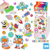 A colorful sticker kit featuring various sparkling gem stickers for kids, including a space theme and animal designs.