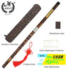 Traditional Chinese bamboo flute with a brass joint, showing the instrument and its components like the membrane glue and pro