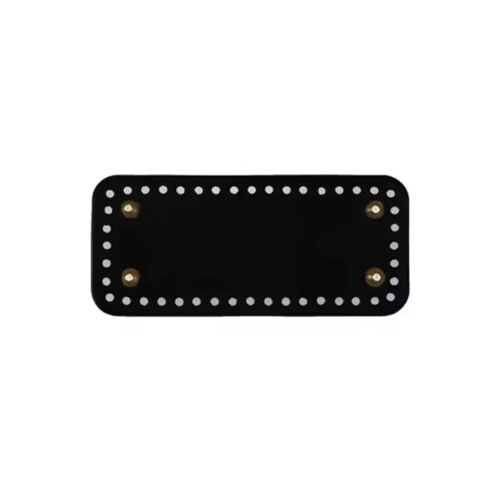 Black PU leather crochet bag bottom with pre-punched holes in a rectangle shape