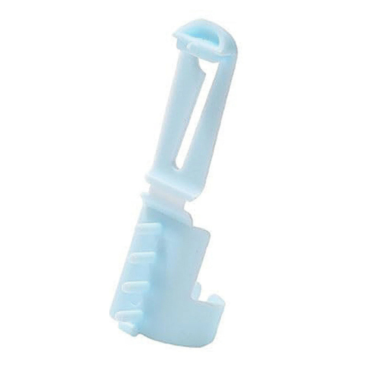 Light blue ergonomic yarn guide ring used for smooth crochet and knitting