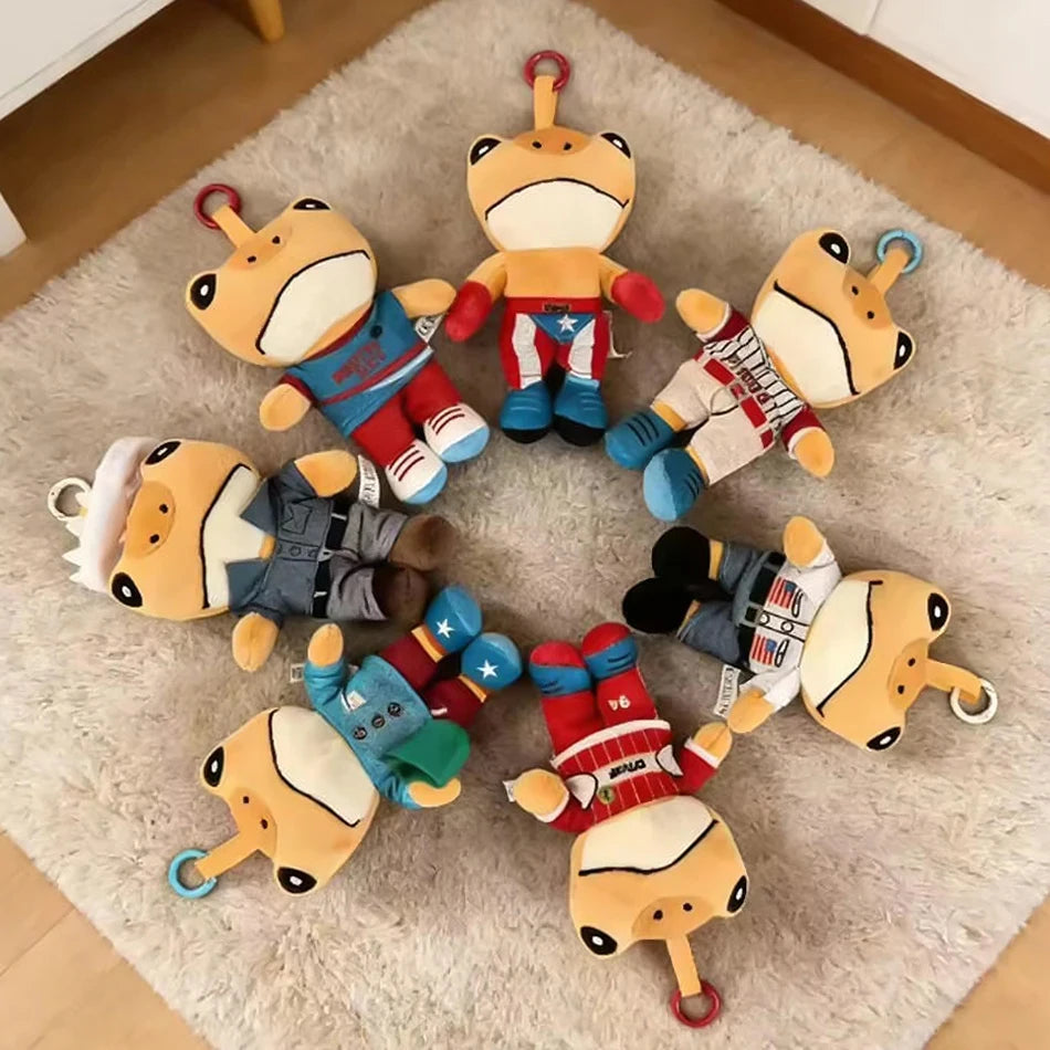A collection of plush toys shaped like a tiger, featuring various colors and designs.