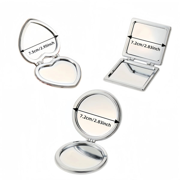 Un ensemble de miroirs pliants avec housses en cuir, montrant différentes tailles et angles.