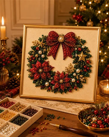 Festive Christmas Pearl Diamond Painting Kit with Frame