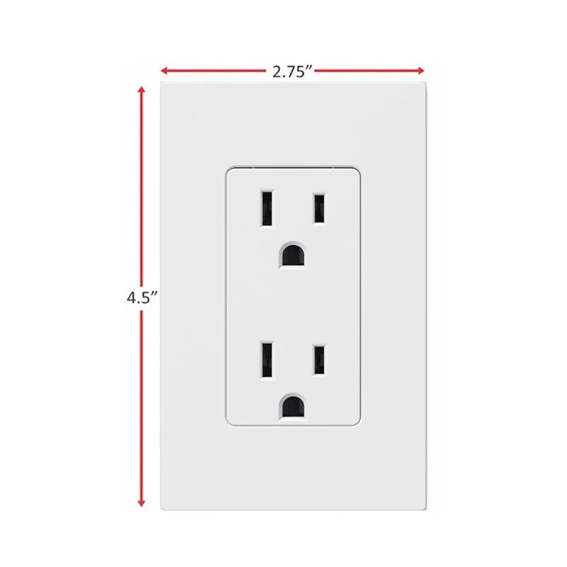 A white wall outlet plate with a standard electrical receptacle installed.