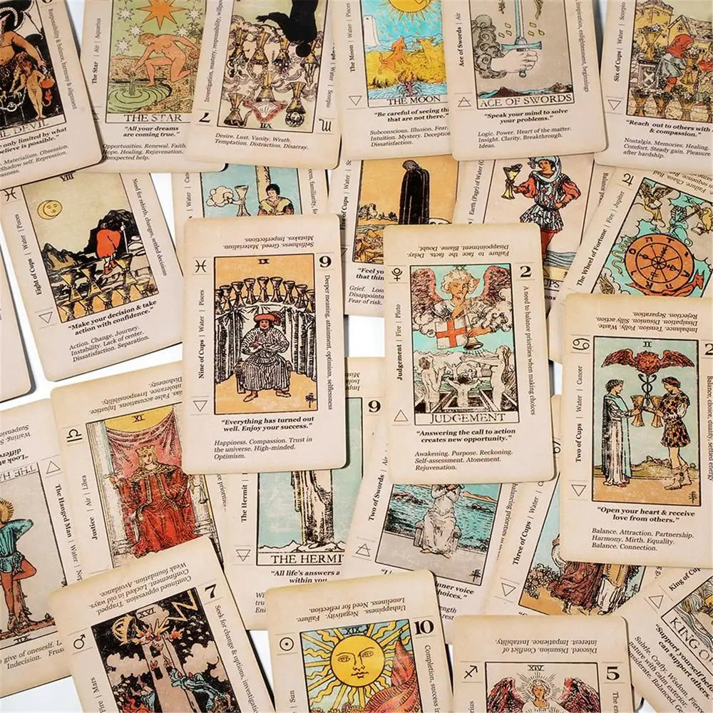 Beginner Tarot Card Deck with Meanings, 78-Card Antiqued Set
