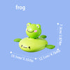 A bright green frog bath toy designed for toddlers, featuring a water wheel mechanism.