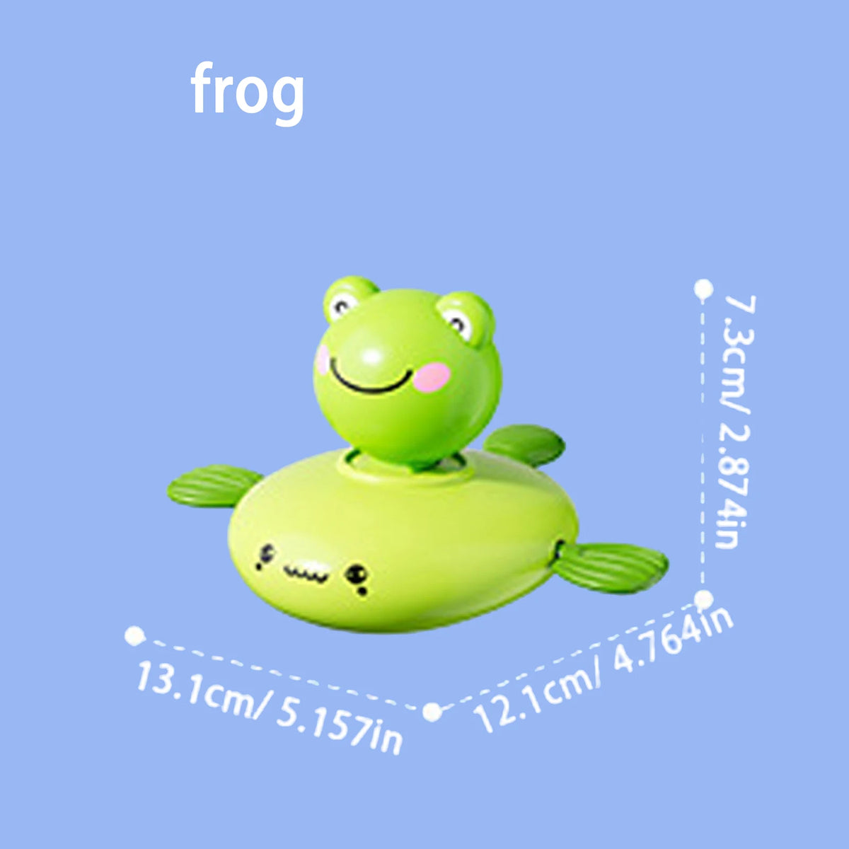 A bright green frog bath toy designed for toddlers, featuring a water wheel mechanism.