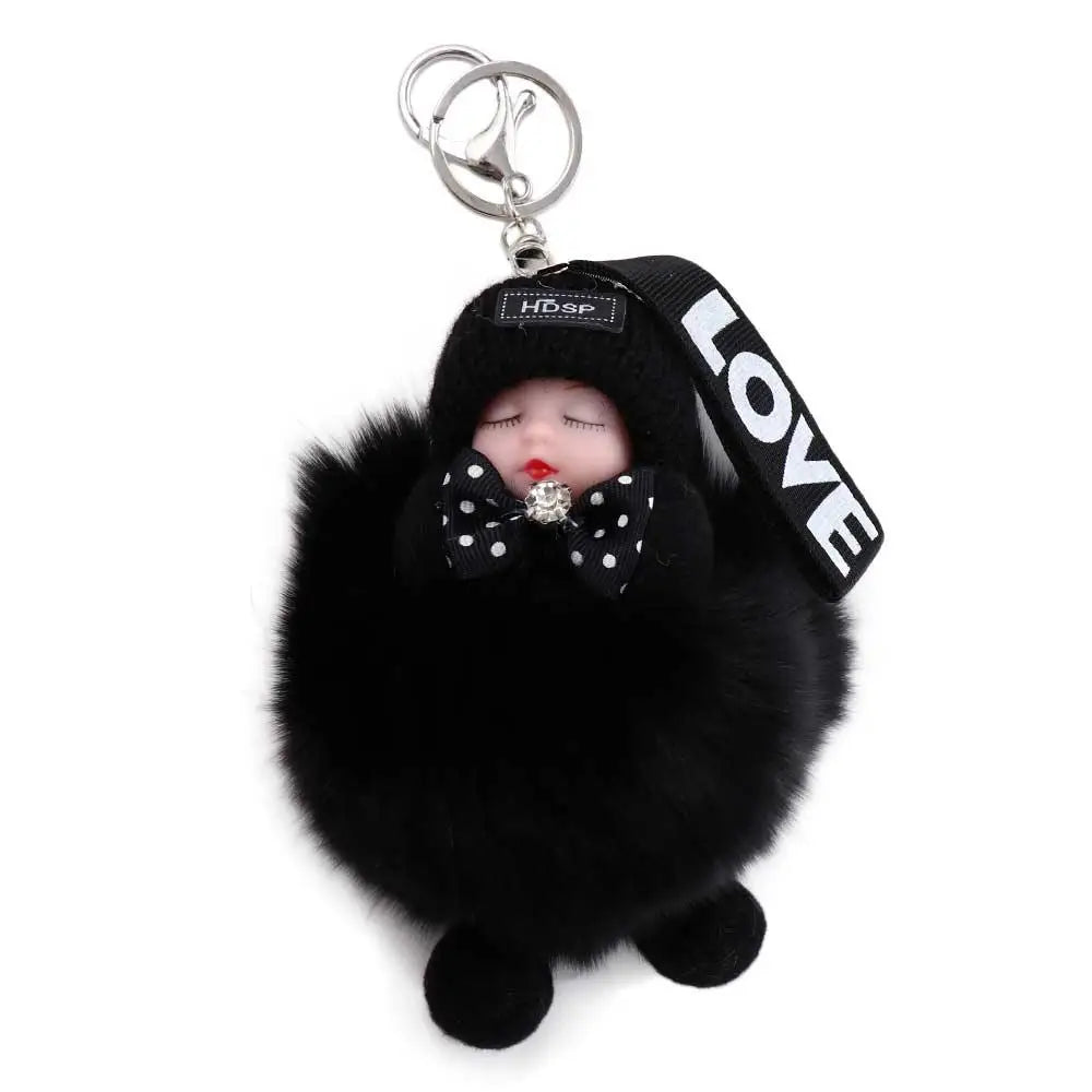 Kawaii Plush Keychain with Sleeping Baby Design