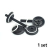 A set of black motor and servo components for building blocks.
