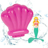 A pink mermaid dive toy shaped like an opening seashell with a green tail.