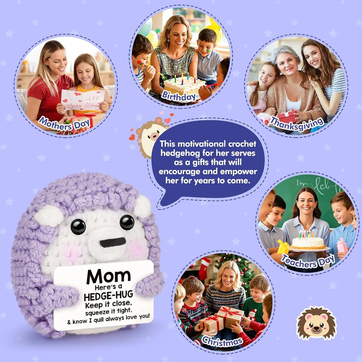 Handmade Crochet Hedgehog Doll with Positivity Card