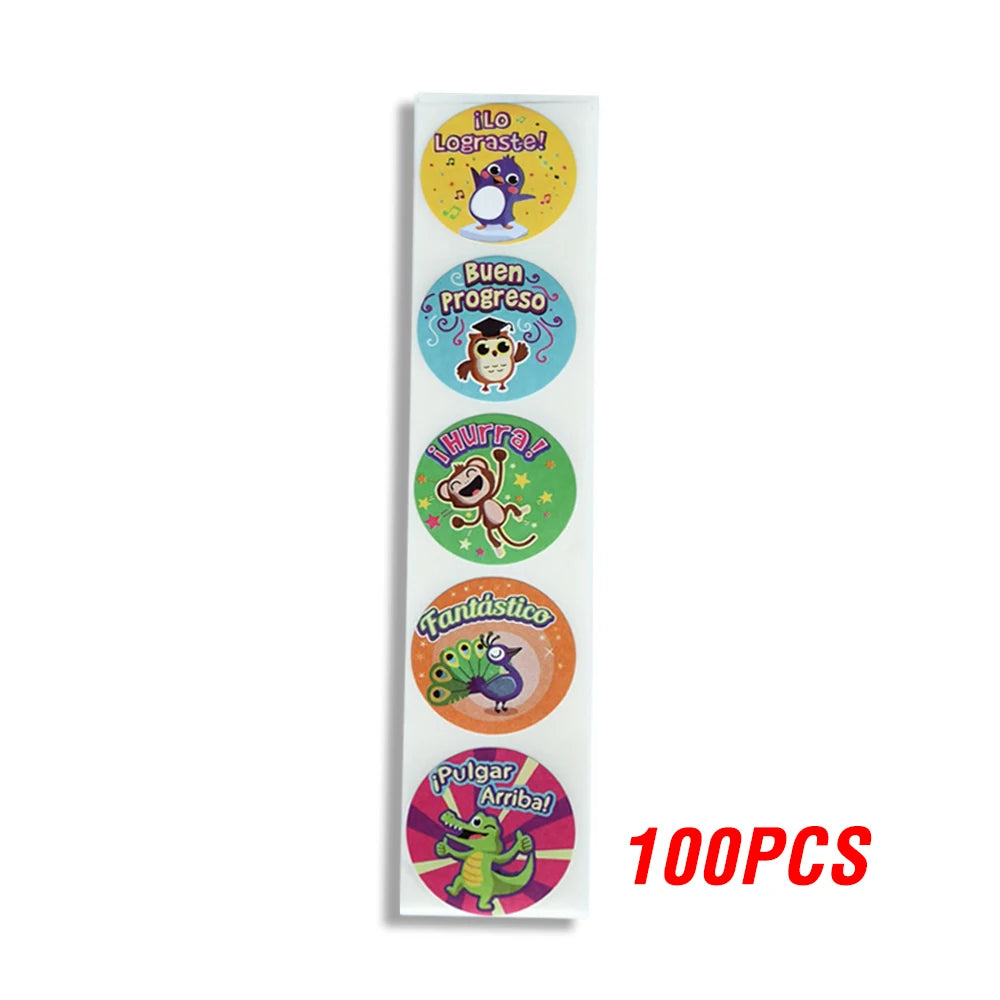 Spanish Motivational Reward Stickers for Kids – Cute Animal Encouragement Sticker Roll