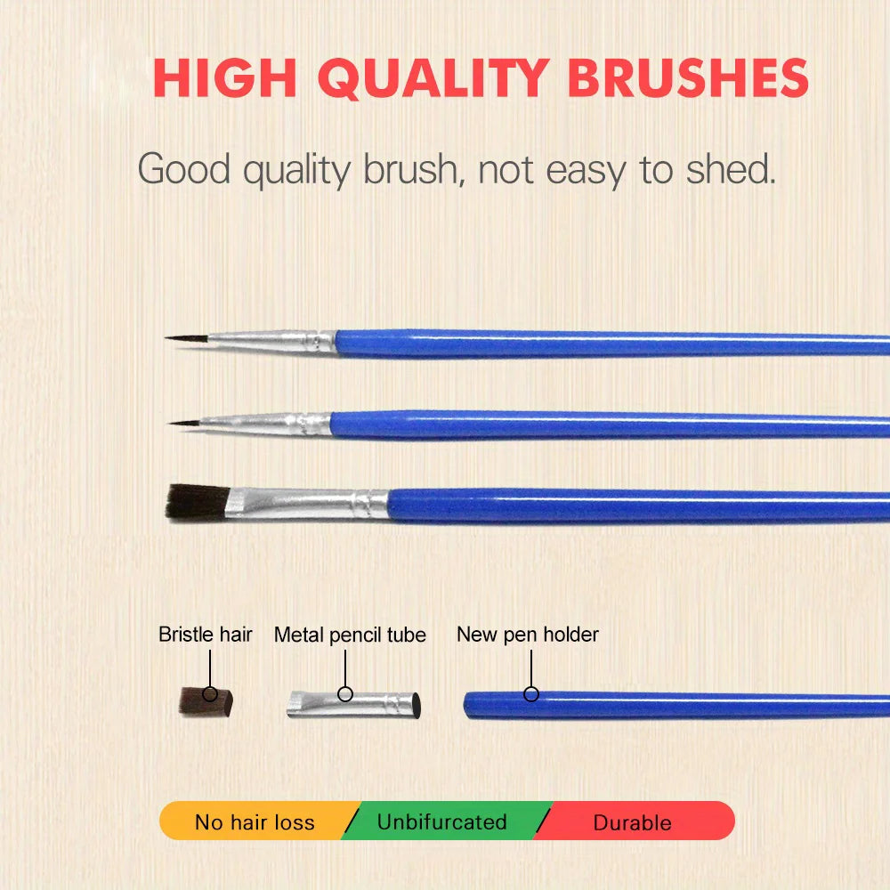 Set of high quality paint brushes with bristles, metal pencil tubes, and new pen holders for art painting