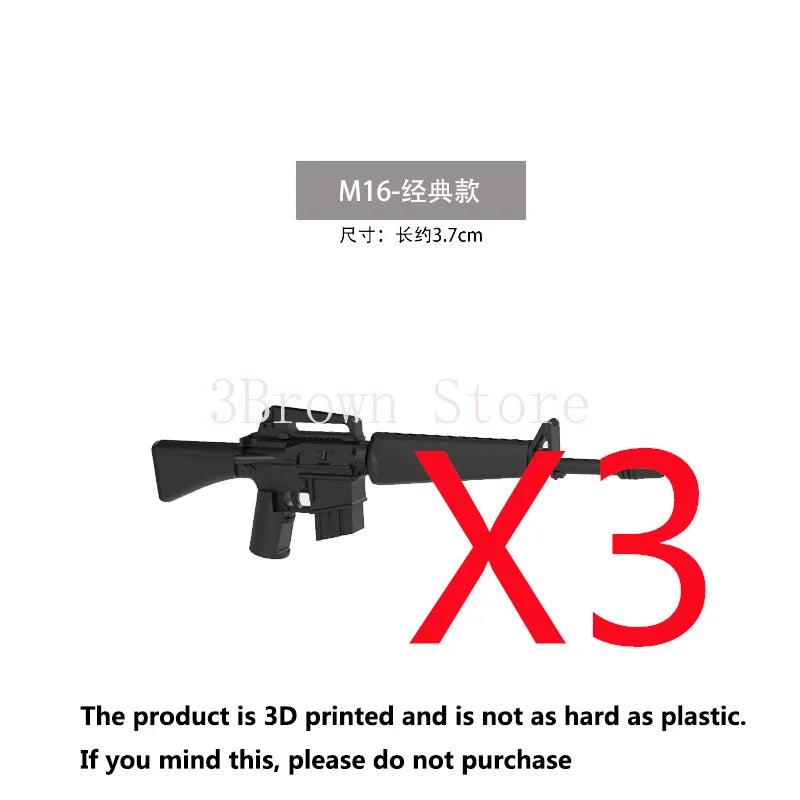 3D printed M16 rifle model with accessories