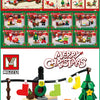 A set of 8 Christmas building blocks featuring various holiday scenes and figures like Santa, reindeer, and elves.
