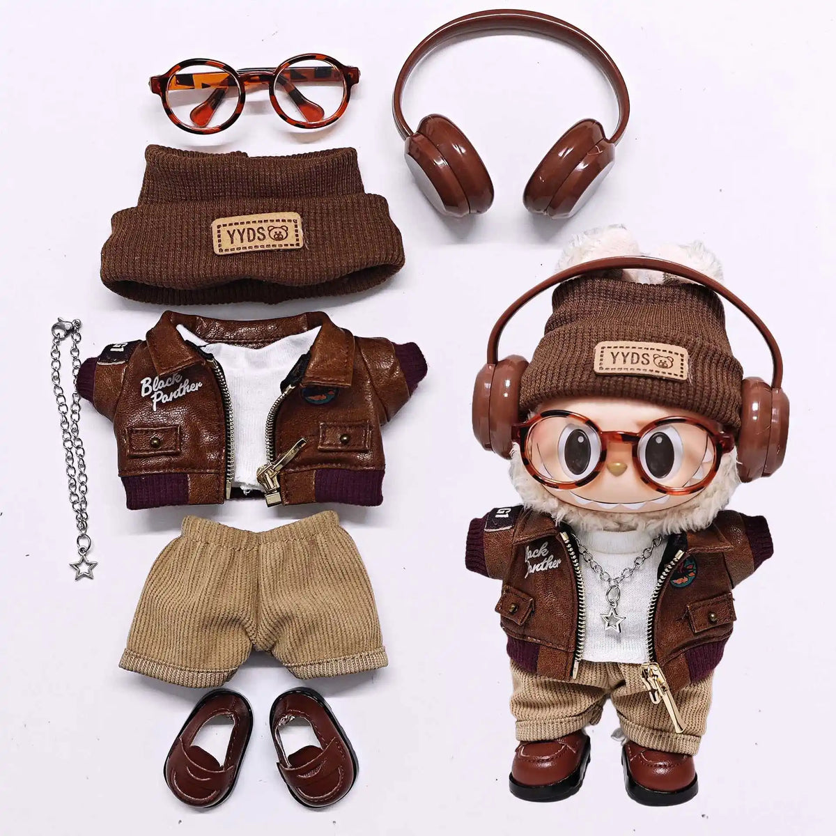 Retro Leather Jacket for 15/17cm Labubu Dolls
