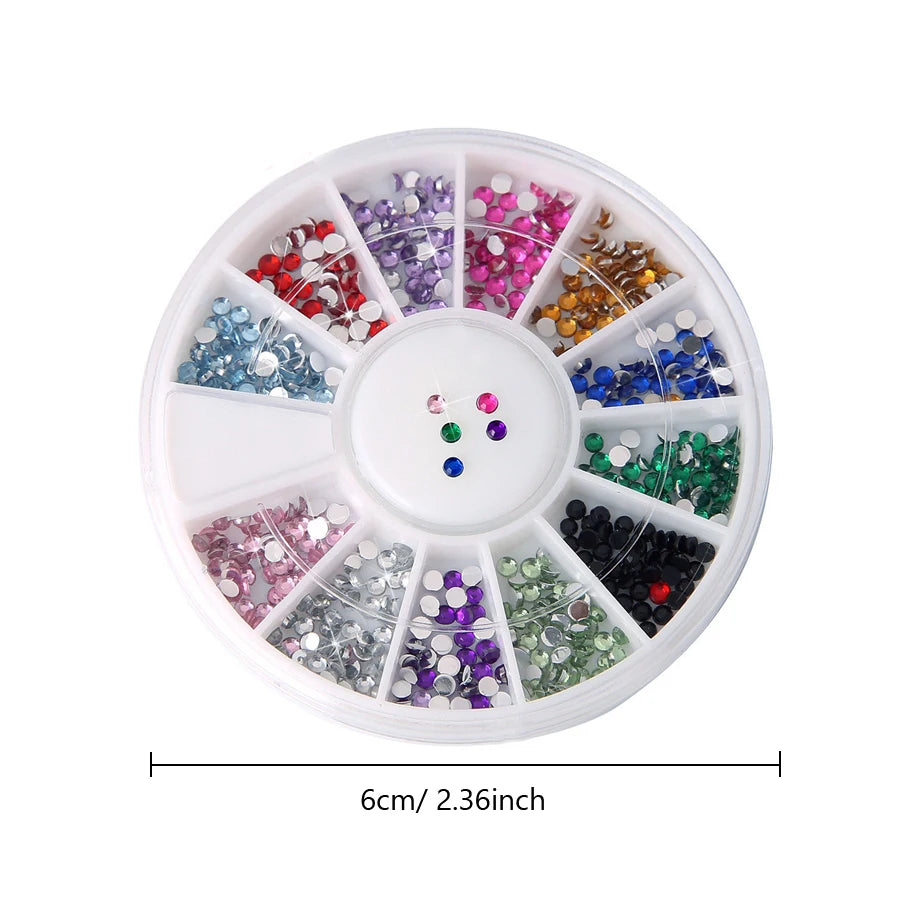 12-Color Glass AB Rhinestone Nail Art Kit