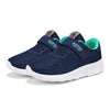 Navy blue and bright green breathable mesh sneakers for kids with hook-and-loop closure