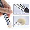 A hand holds a set of 13 micro detail paint brushes featuring double-crimped copper ferrules and soft touch mixed goat hair b