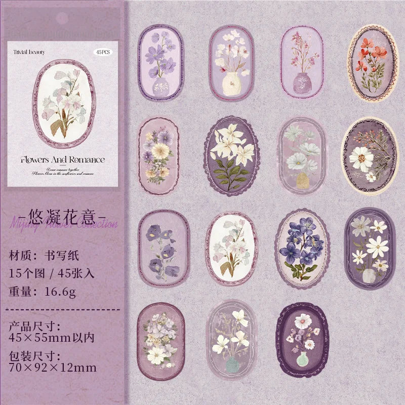 A collection of vintage floral stickers in various shades and styles for scrapbooking and journaling.