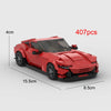 A red classic supercar building blocks set with 407 pieces shown from the side.